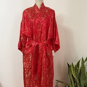 Silk Fashion Dragon Red and Gold Kimono Robe with Pockets NWT